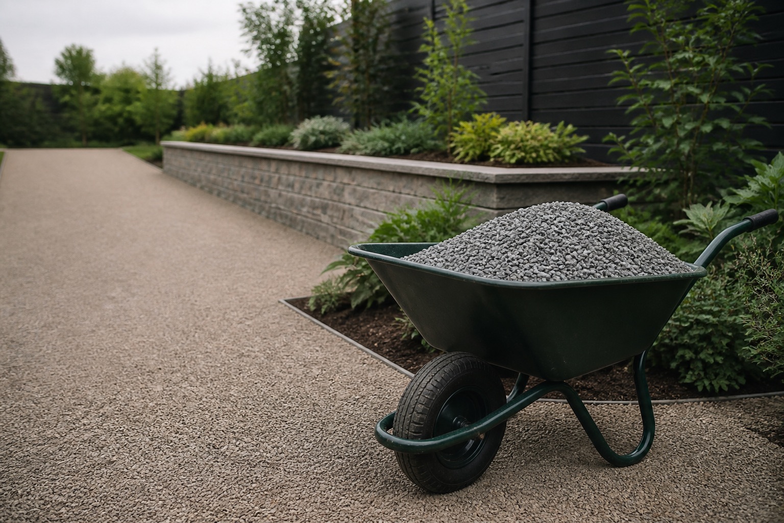 Bulk landscaping material beside a prepared outdoor area